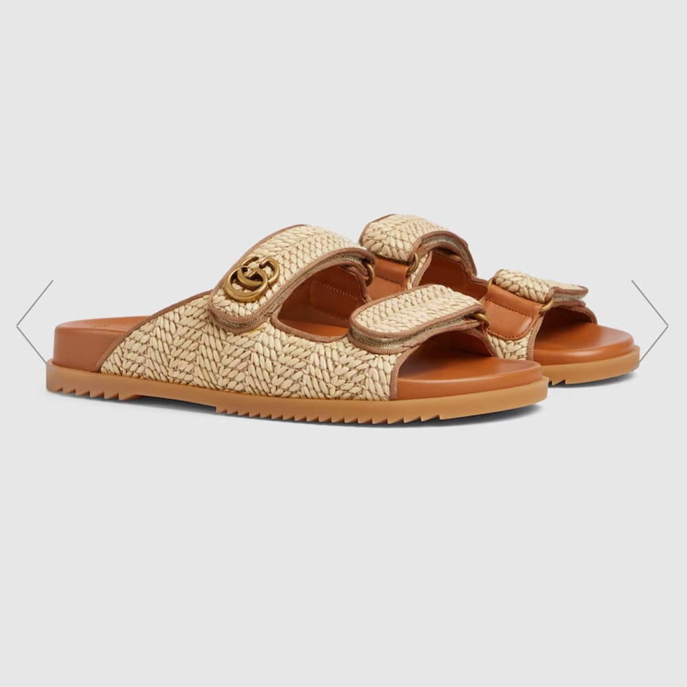 Gucci Women's Raffia Tan Sandals - Worn Once